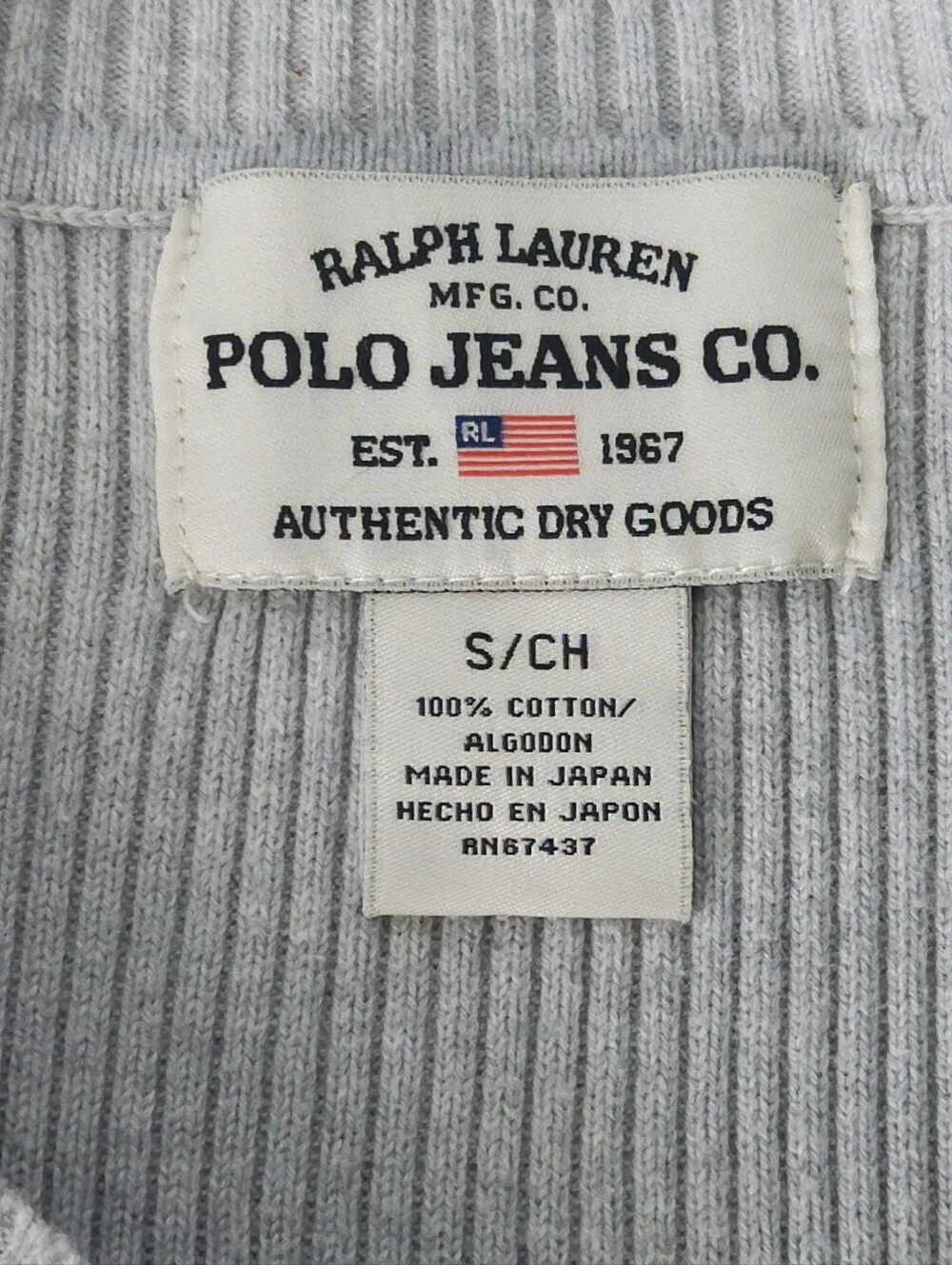 Polo Jeans Co Ralph Lauren Ribbed Sweater Small Gray Flag Logo Crewneck Vintage